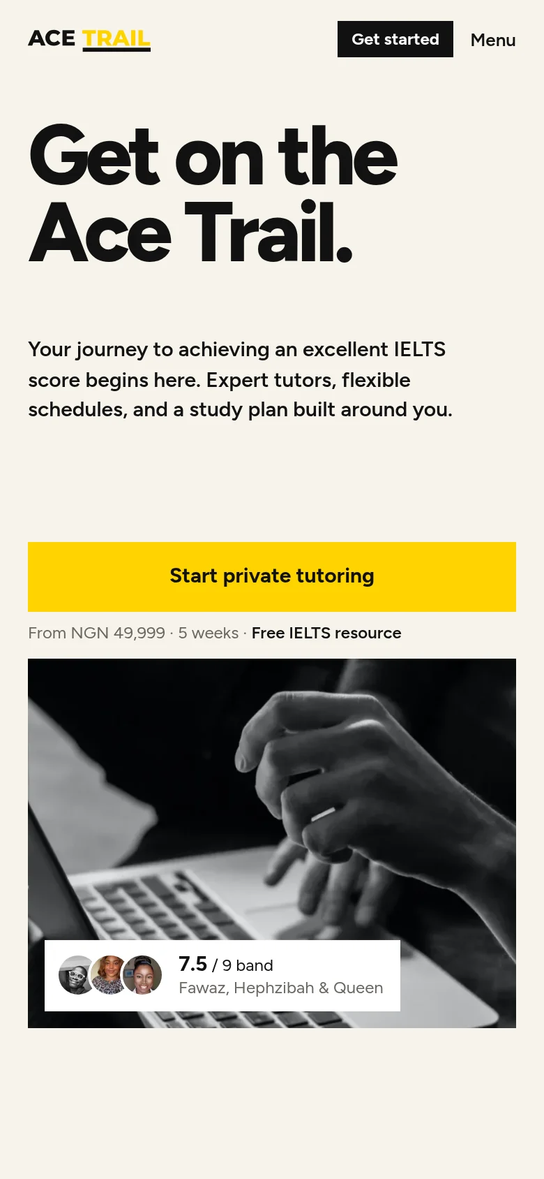 The redesigned Ace Trail homepage