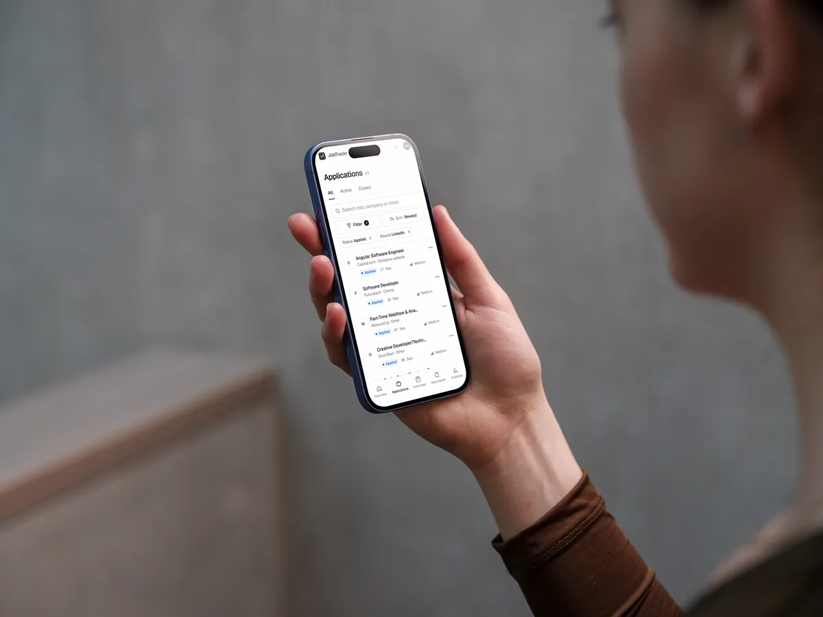 The applications list on a phone, filtered by status and source