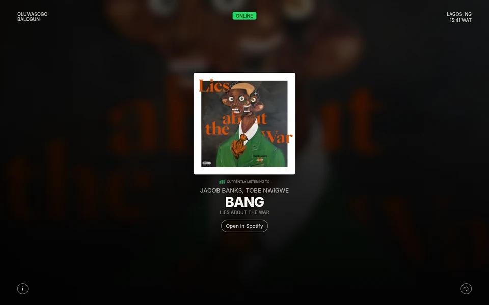 Now Playing with Bang: the blurred cover and its orange and green fill the background